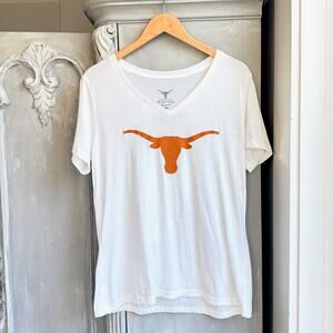 Texas Longhorns Women’s V-Neck T Shirt White Orange Logo UT Size Large NWOT
